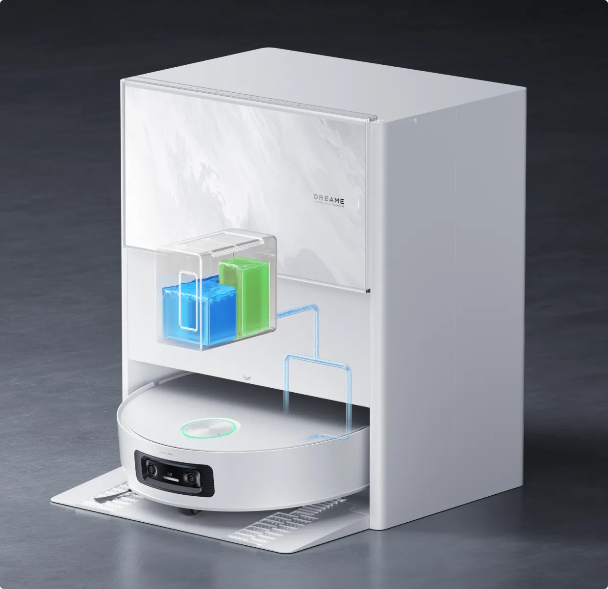 Dreame Aqua10 Ultra Track Complete steuert die Reinigung präzise mit separaten Lösungstanks für gezielte Leistung